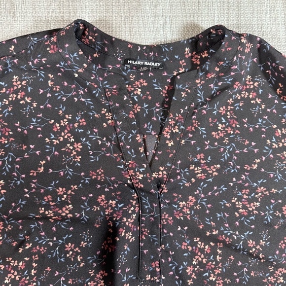 Hilary Radley Large Black Blouse with Pink and Blue Floral Design - Picture 2 of 7